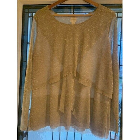 Chico's Size 3 Gold Metallic Sheer  Tunic Top Shimmer Evening Holiday Party - Picture 1 of 12